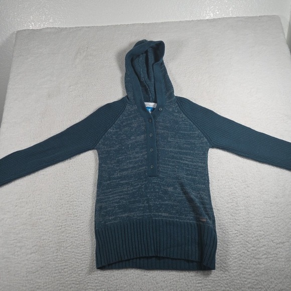 Columbia Women's Hooded Sweater Wool Blend Size Small Green Buttons - Picture 2 of 11